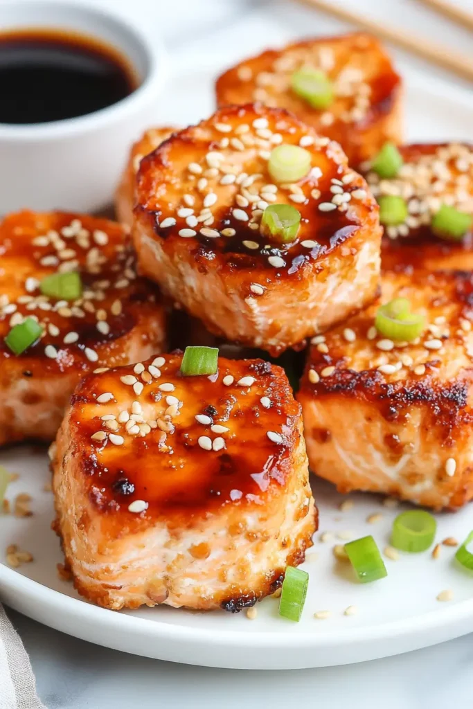 Single Crispy Salmon Bite with Bang Bang Sauce.