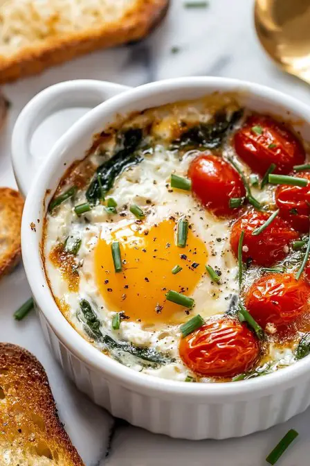 Baked Eggs with Tomatoes and Feta Cheese