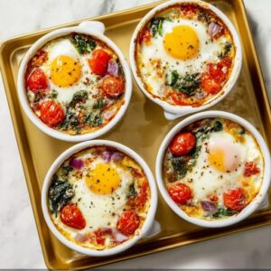 Baked Eggs with Tomatoes and Feta Cheese