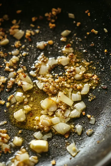 Sautéing fresh garlic in butter and olive oil for pasta