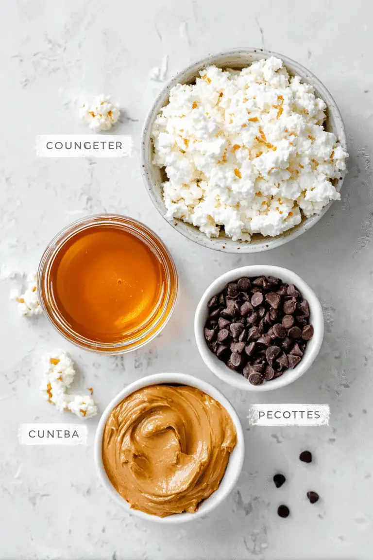 Fresh cottage cheese, honey, chocolate chips, and creamy peanut butter arranged for making cottage cheese ice cream