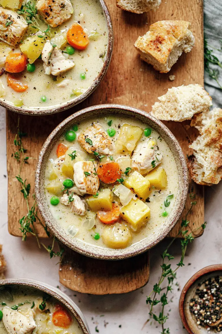 Creamy Chicken Pot Pie Soup with Coconut Milk