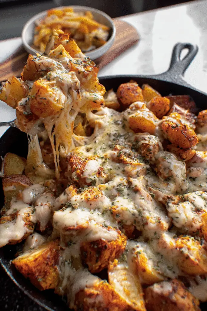 Easy Parmesan Chicken and Potatoes, hyper-realistic food photography,