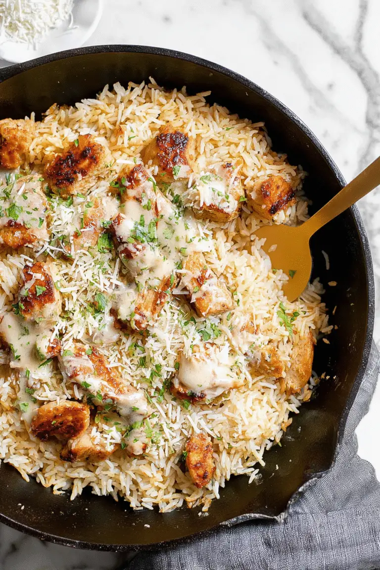 Garlic Parmesan Chicken and Rice, hyper-realistic food photography, ultra-detailed textures, tender golden-brown chicken pieces over fluffy seasoned rice