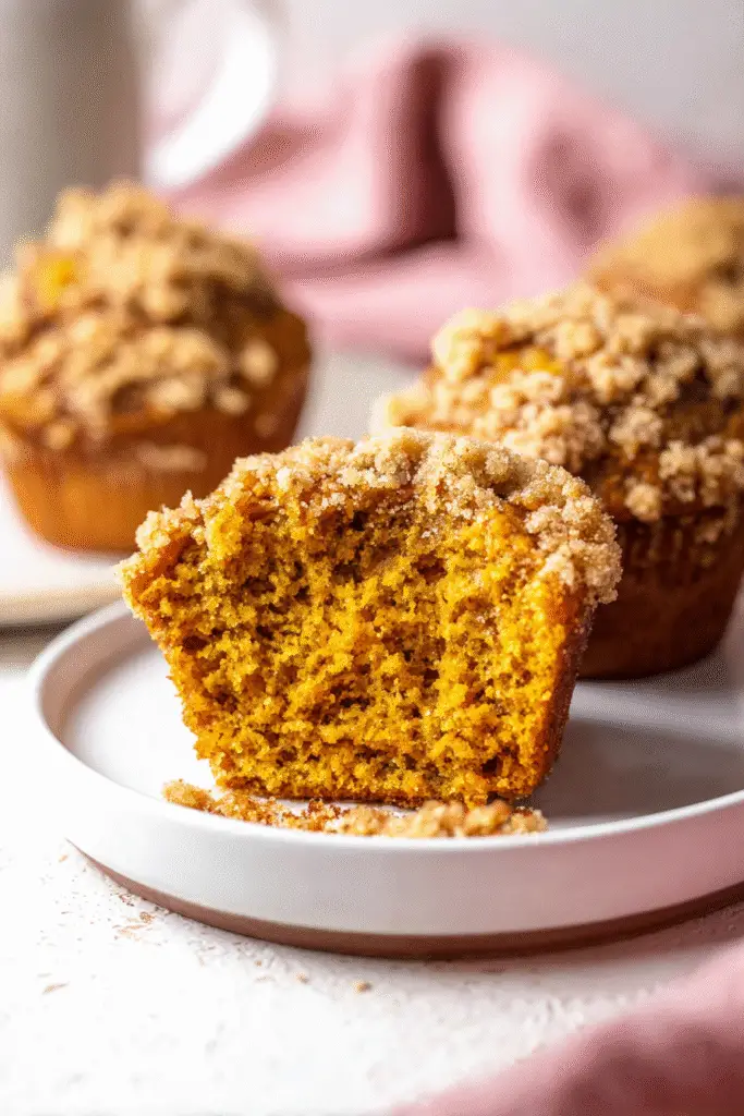 Soft apple and pumpkin muffins topped with cinnamon crumble, served on a plate with a cozy autumn background.