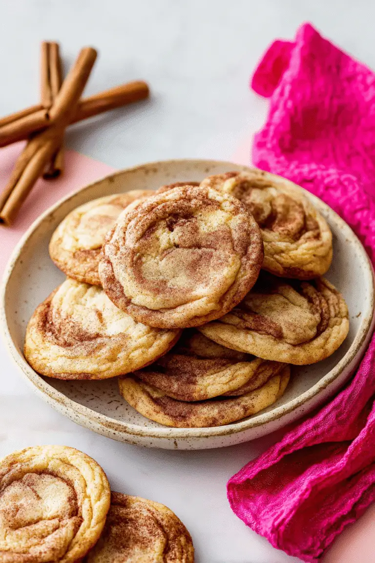 Soft brown sugar cinnamon cookies stacked on a plate, golden and swirled with cinnamon sugar for cozy sweetness.